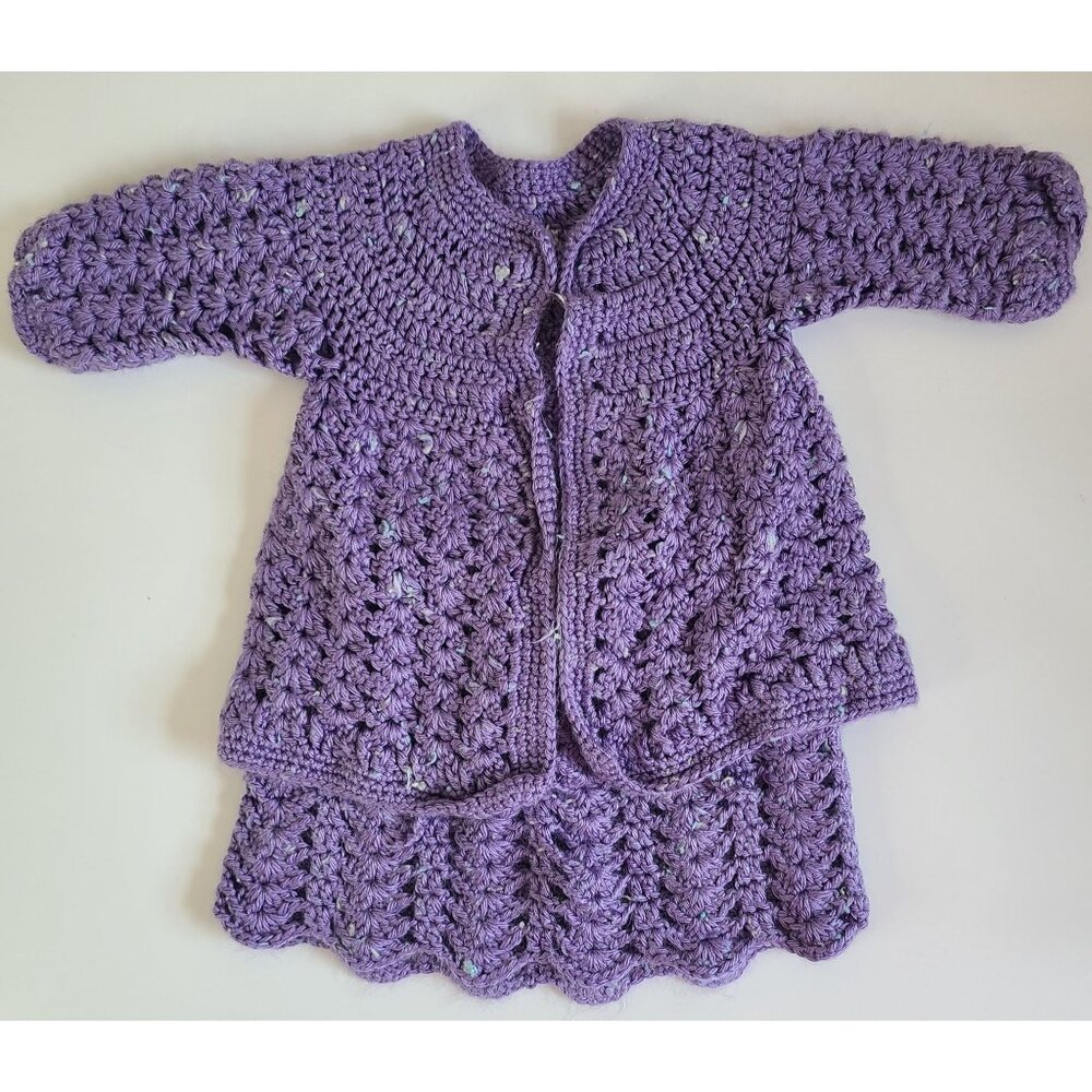 Crochet Baby Cardigan & Skirt Set Purple Size 18 months - 2T Handmade